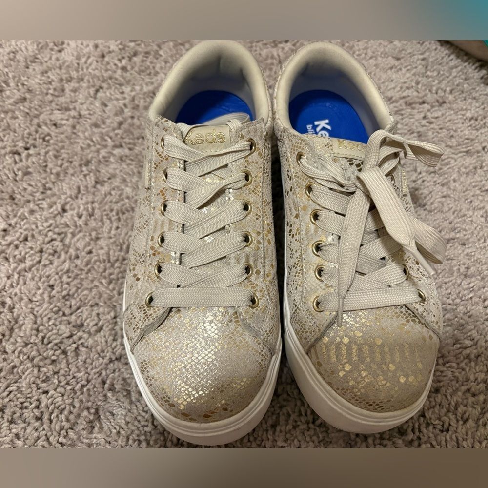 Keds Park Gold Metallic Suede Lace Up Sneakers - Picture 2 of 10